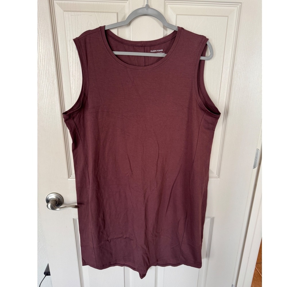 Eileen‎ Fisher Organic Cotton Stretch Sleeveless Shift Dress Burgundy XL z2